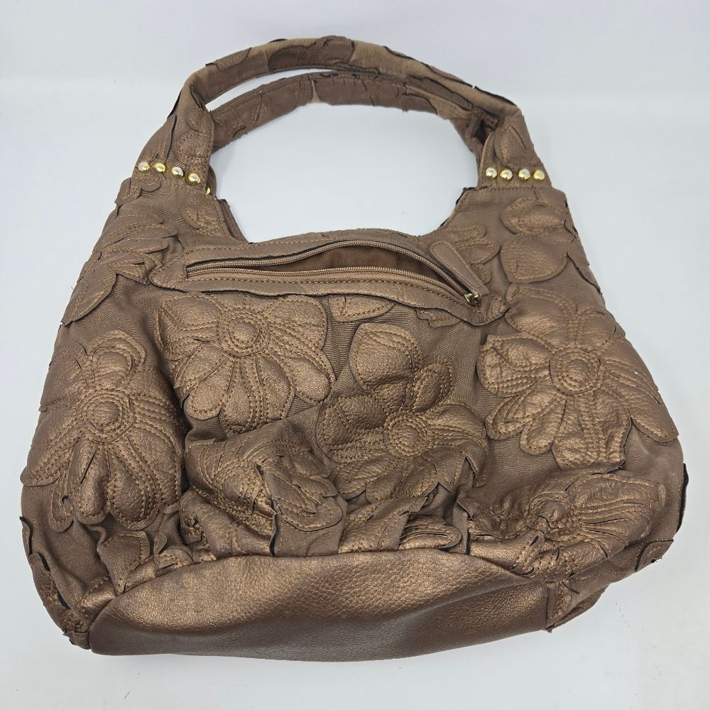BIG BUDDHA Hibiscus Canvas Shoulder Tote Bag Bronze Tan Neutral Floral Y2K Boho - Picture 11 of 16